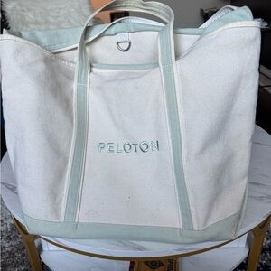 Peloton Canvas Tote Bag in White and Mint